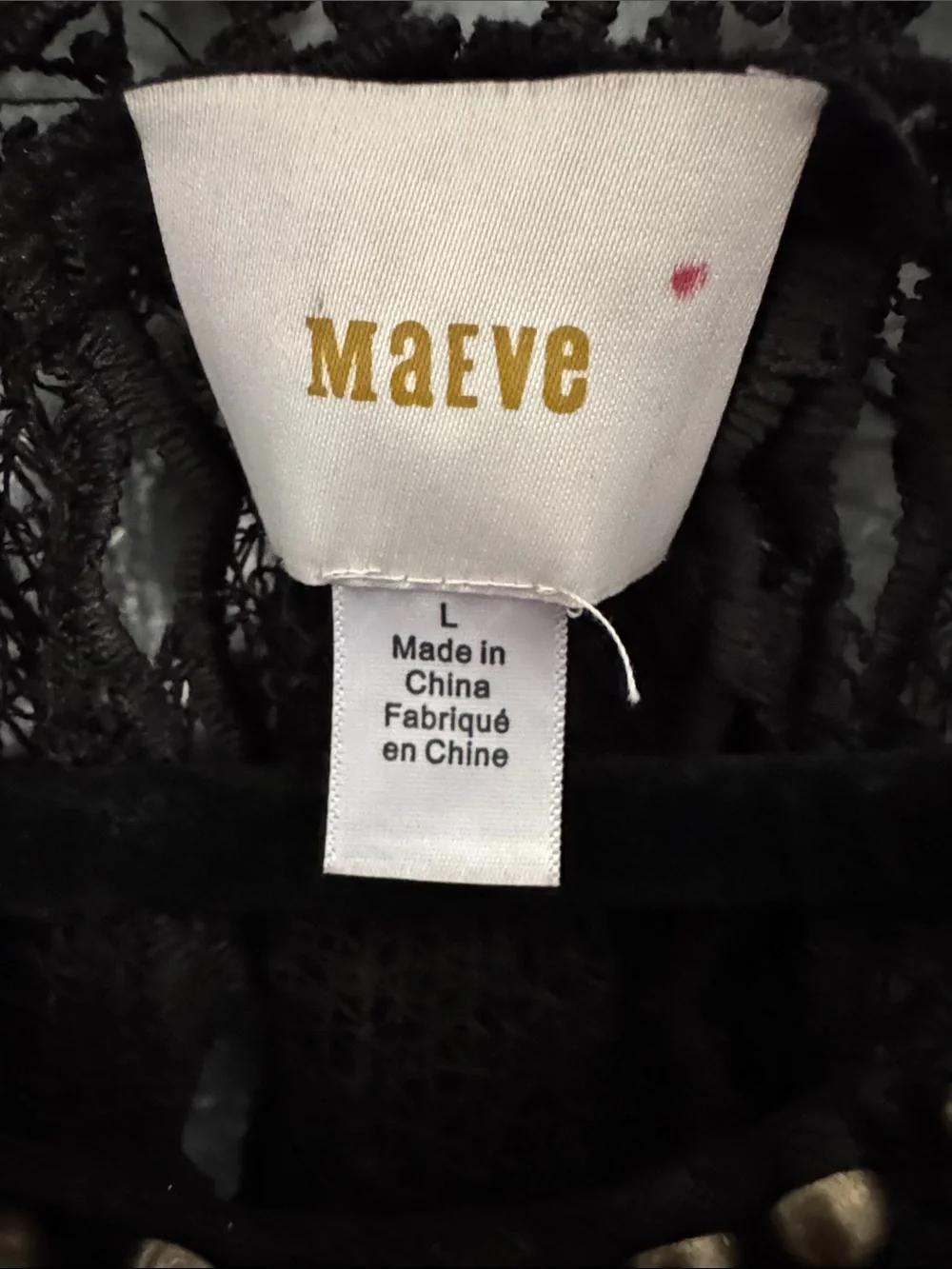 Maeve Anthropologie Black AURALIS Gold Stud Crochet Blouse LARGE
